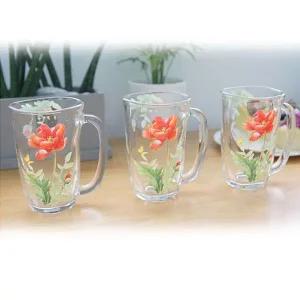 일본 플라워 유리컵 대 3P 1세트 머그컵 물컵 홈카페 손잡이컵