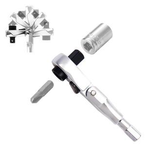 플렉스 헤드 래칫 렌치, 소켓 및 비트 드라이버용 2 in 1 미니 헥스 어댑터, 1/4인치 스터비 72톱니 기어