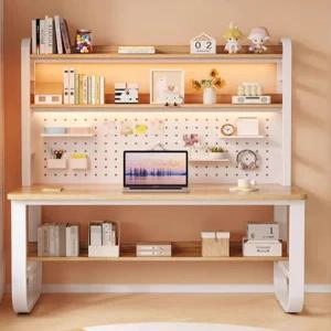 중학생 타공판 데스크 테이블 선반 조립식 화이트우드 학생책상 전면