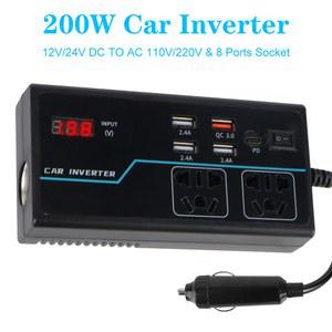 USB/PD/Type-C 충전기 자동차 인버터 과부하 보호 8 포트 소켓 200W DC 12V/24V-AC 110V/220V 변환기 전원 어댑터