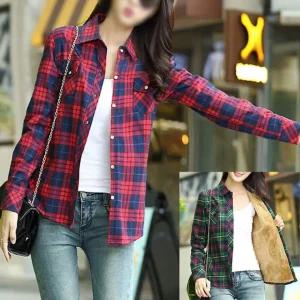 셔츠 기모 여성 남방 LND 체크 블라우스 슬림 융털