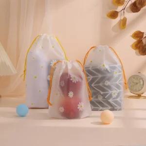 데이지 반투명 구디백 선물포장 파우치 비닐 복조리 파우치 여행 방수 휴대용 끈 선물용 끈가방 매트