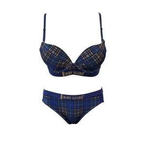 [롯데백화점]보디가드 골드 네이비 체크 브라 삼각팬티 세트 BGWBZ907BGWPZ907