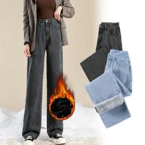 청바지 여자 블랙 겨울 데님팬츠 밍크 융 와이드 통바지 기모 연청