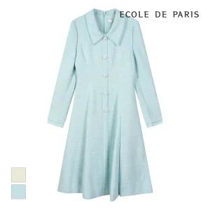 [에꼴드파리/드라로얄] 플레어 트위드 카라 원피스_RB32WOAE09Z