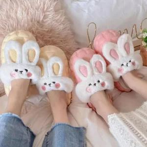 [오노마] ONM 겨울 귀여운 여성 방한 보온 토끼 털 슬리퍼 실