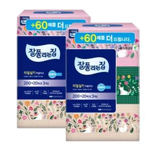 잘풀리는집 미용티슈 200매+20매 3입 2팩/집들이/선물/무형광/뽑아/쓰는/리필/먼지/없는/무표백/부드러운