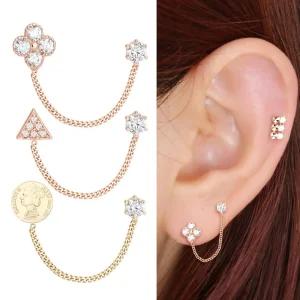 정품 14K Gold 로즈골드 금 체인 피어싱 3종 택1