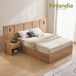 핀란디아 프렌드 호텔형 서랍침대Q[오크]+보조월2+협탁2