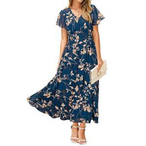 심플 플라워 맥시 드레스, 보호 웨딩 하객 엠파이어 허리 미디 드레스