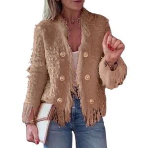 여성 퍼지 가디건 태슬 인조 모피 재킷 긴 소매 오픈 프론트 섀기 코트 아우터 가을 겨울 트렌디한