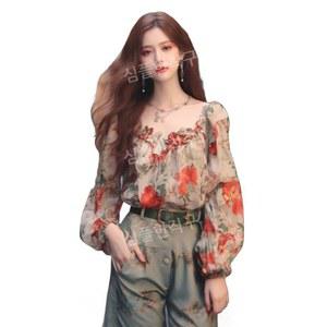 오프숄더쉬폰블라우스 여자 빅사이즈 퍼프소매 상의 루즈핏