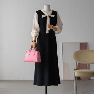 (안나앤플러스) 켈로 리본 타이 원피스[드레스DAM58] 빅사이즈