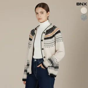 여성 울 혼방 노르딕 후드 가디건