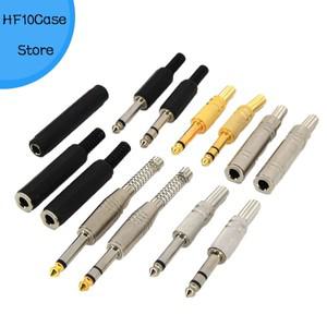 2pcs 2 3 극 6.35mm 오디오 남성 여성 모노 스테레오 솔더 커넥터 플러그 소켓 금도금 금속 증폭기 마이크