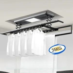 전동빨래건조대 천정 자동 빨래 건조대 베란다 블랙 조명+리모컨