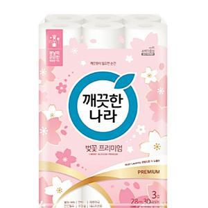 고래스토어 깨끗한나라 3겹 벚꽃 데코화장지(28mX30롤) 오피스디포 깨나라 휴지 티슈 화장지 롤지