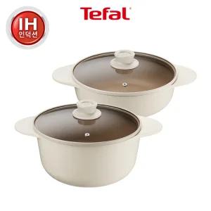 [테팔] 세라믹 인덕션 주물 아이콘 오트 밀크 냄비 2종(곰솥24+전골24)+실리콘손잡이&냄비받침