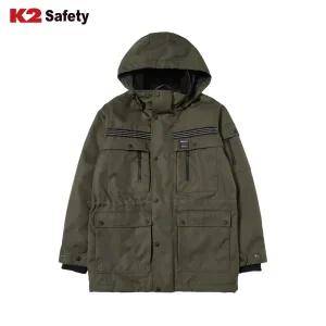 케이투세이프티 JK-F2105 카키 후드탈부착 패딩 동계점퍼