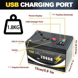 12V 200Ah LiFePO4 리튬 18650 배터리 호환용 4000 딥 사이클 파워 휠 장난감 스쿠터  태양 전지 패널 카약