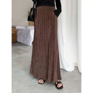 [하프클럽/샵앤]국산 밴딩 인어라인 플리츠 롱스커트 STJ-WSK-4867-브라운