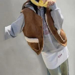 |CCJ68F6|여성 포켓 퍼안감 스웨이드 무스탕 베스트 뽀글이 조끼