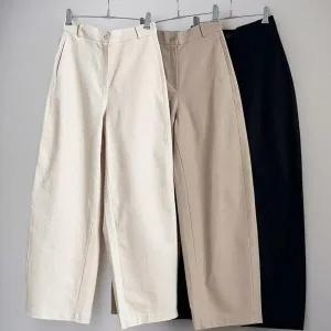 |KSP905A|여성 가을 와이드 코튼 바지 반밴딩 뒷주머니 데일리 패션