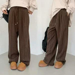 |KHP90CF|여성 레이온 스판 스트라이프 핀턱 밴딩 와이드 바지