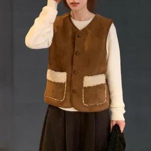 |CCJ68F6|여성 포켓 퍼안감 스웨이드 무스탕 베스트