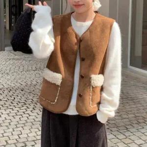 |CCJ68F6|여성 스웨이드 무스탕 베스트 포켓 퍼안감 뽀글이