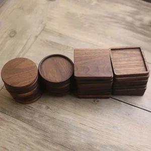 우드 티 코스터 원목 받침대 어두운 홀더