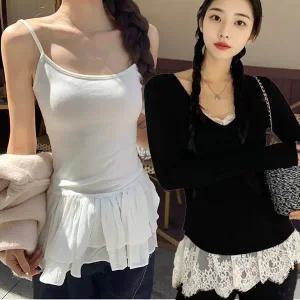 프릴 레이스 레이어드 시스루 이너 나시 티셔츠 2종