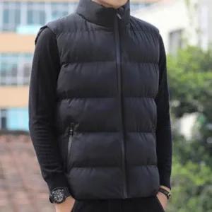 남성용 경량 블랙 하이넥 스포티 조끼패딩 베스트