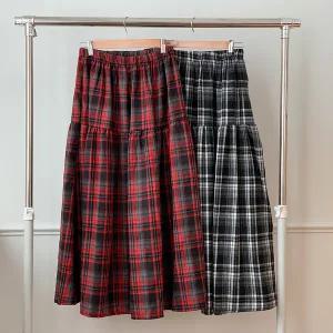 여성 타탄체크 롱포켓 플레어스커트 빅사이즈