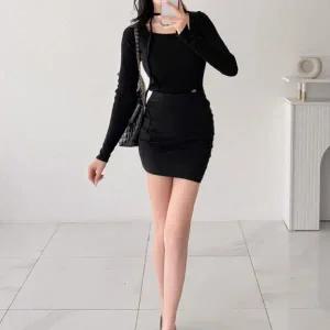 [하프클럽/]여성 슬림 사선 언발 쁘띠 클래식 스커트바지