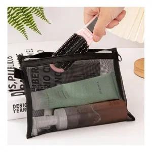 블랙 메쉬 파우치 지퍼형 화장품 케이블 보관 정리