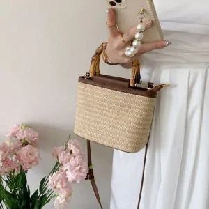 여성 미니백 밀짚 휴양지 여름크로스백 대나무손잡이