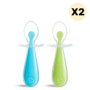 스엔코샵 이유식식기 유아 실리콘스푼포크 블루그린2p