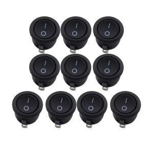 10Pcs SPST 스냅인 ON-Off 2 핀 라운드 로커 보트 스위치 가전 제품 교체 용 검정색 AC 250V 6A 10A