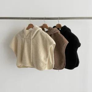 여성 양털 후드 크롭 숄 조끼 겨울용