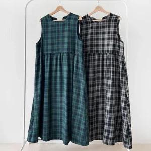 여성 가을 체크 민소매 속기모 데이트웨어