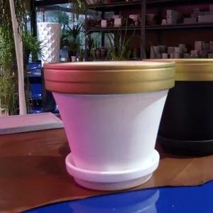 모던 도기 골드링 원형 화이트 20x19cm 화분예쁜 옹기 감성 심플 심플한 인테리어 토기 흙화분