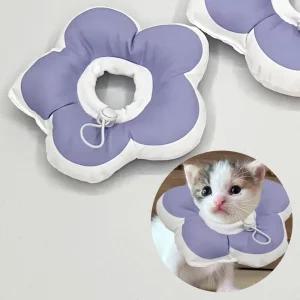 고양이 꽃피는 강아지 쿠션 넥카라 퍼플 S 깔대기 목애견 견커버 깔때기 수술용품 수술용
