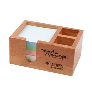 두림 3칸 색동 메모 필통우드펜꽂이 나무 인쇄 개업선물 사무실 책상 3칸지 종이