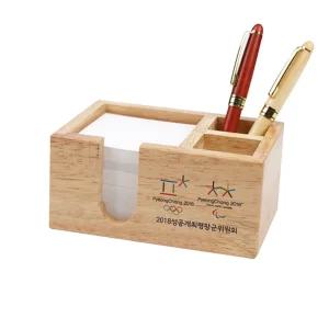 두림 3칸 메모 필통(내츄럴)우드펜꽂이 나무 인쇄 개업선물 사무실 책상 3칸지 종이 원목
