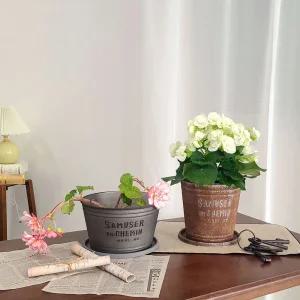 피클레온 양철 스타일 낮은 원통 화분 (소) 23x13cm미니 대형 중형 거실 베란다 가드닝 플라스틱 인테리어