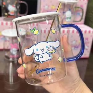 시나모롤 뚜껑 유리컵 숟가락 세트 360ml이유식기 아동 유아 스텐 물컵 양수 빨대