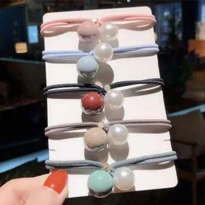 러블리 진주 머리끈 방울 머리끈 여아 헤어끈 방울끈 머리끈 헤어끈 양갈래 포니테일