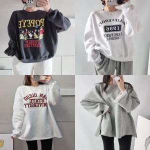 국내제작 12종 여성 기모 맨투맨 티셔츠 오버핏 빅사이즈 롱 후드티 이너티 레이어드 기본티 겨울