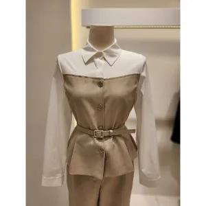 [SOUP](신세계 사우스시티)숲 벨티드 배색 셔츠 블라우스 (SB3TSM6)